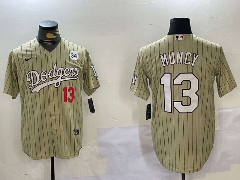 Men Los Angeles Dodgers #13 Muncy Green Stripe Game 2024 Nike MLB Jersey style 2->los angeles dodgers->MLB Jersey